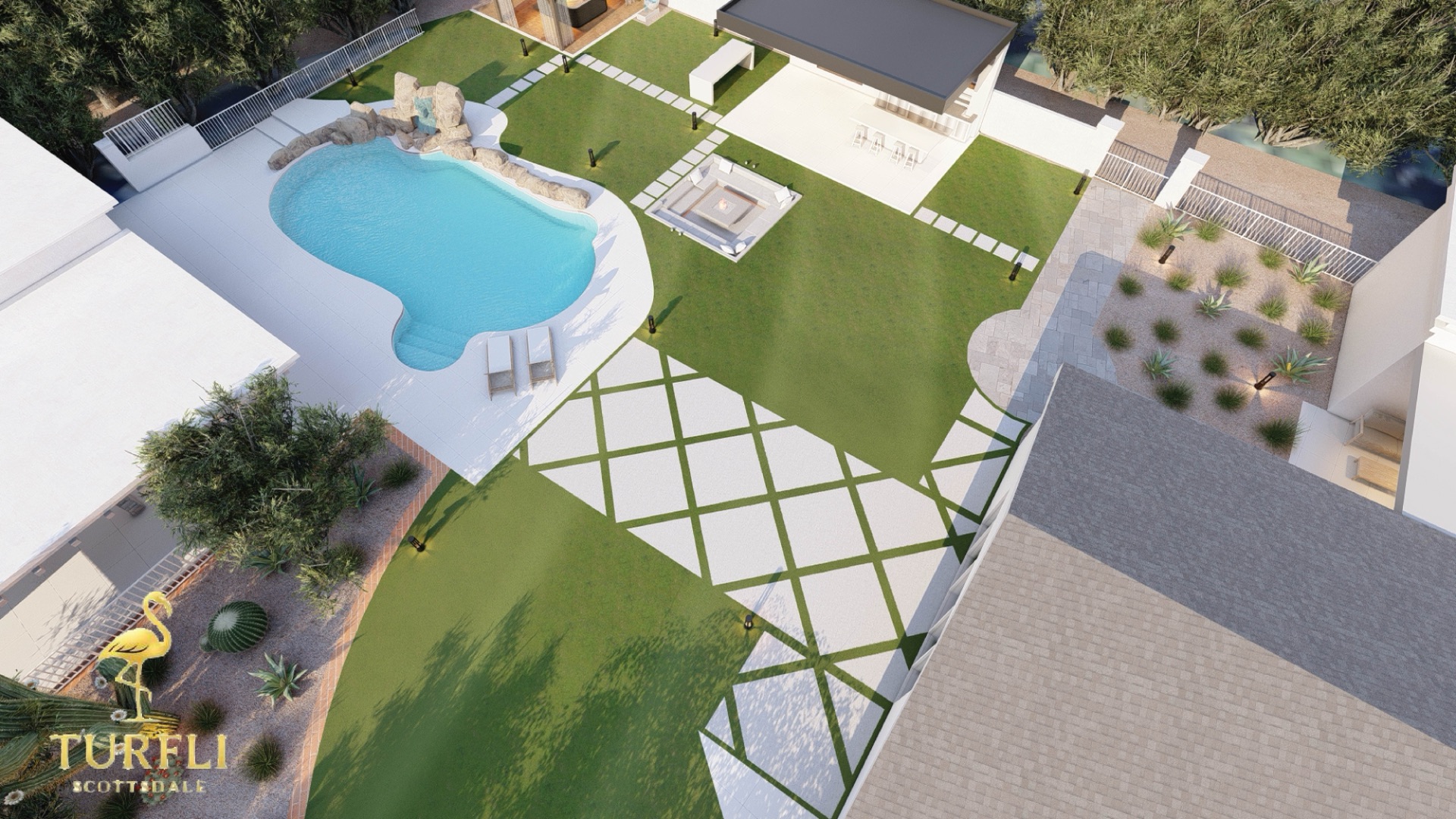 Turfli luxury backyard project — view on @turfliluxurylawns