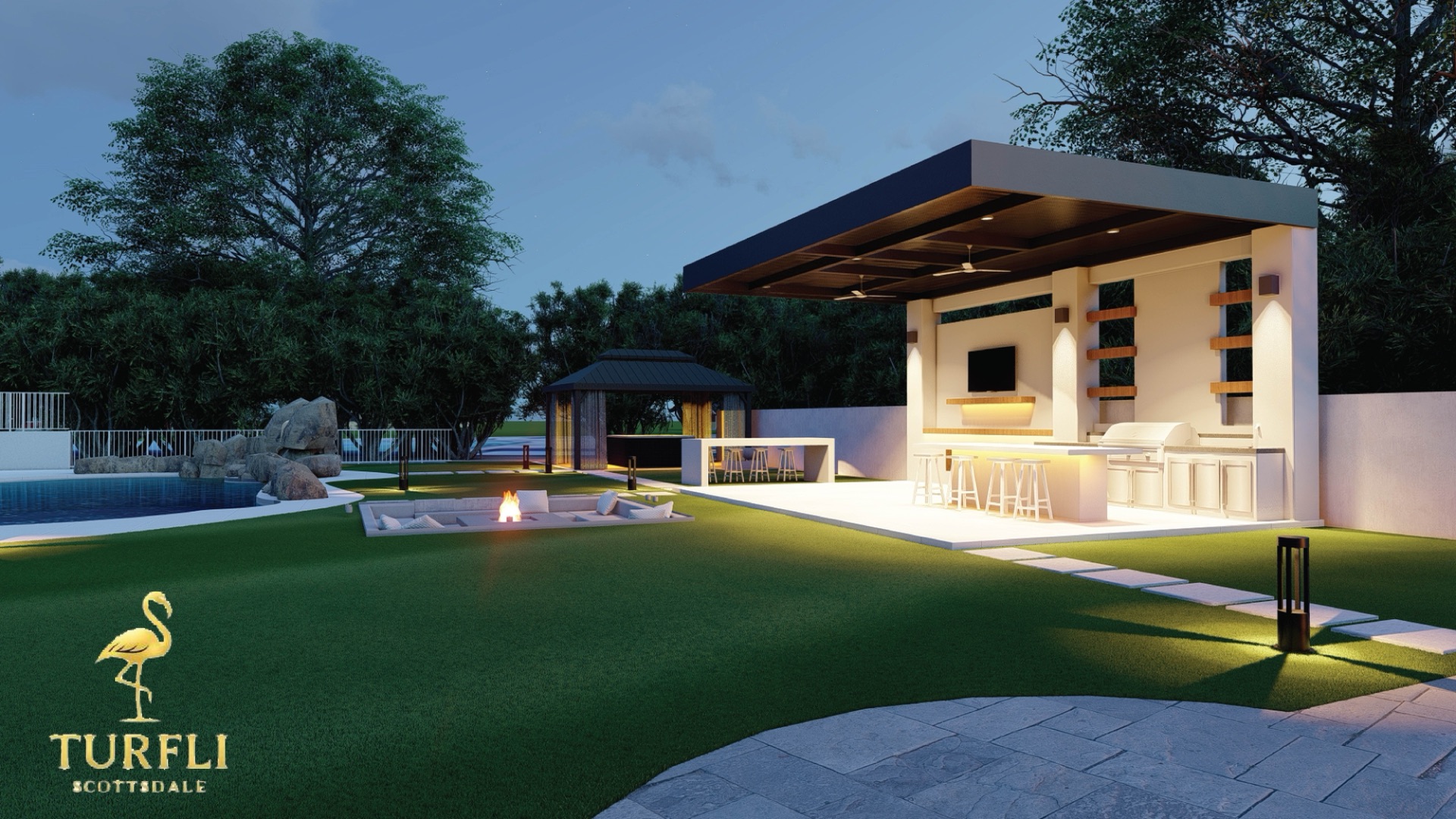 Custom outdoor kitchen island with built-in BBQ — Arcadia, Phoenix by Turfli